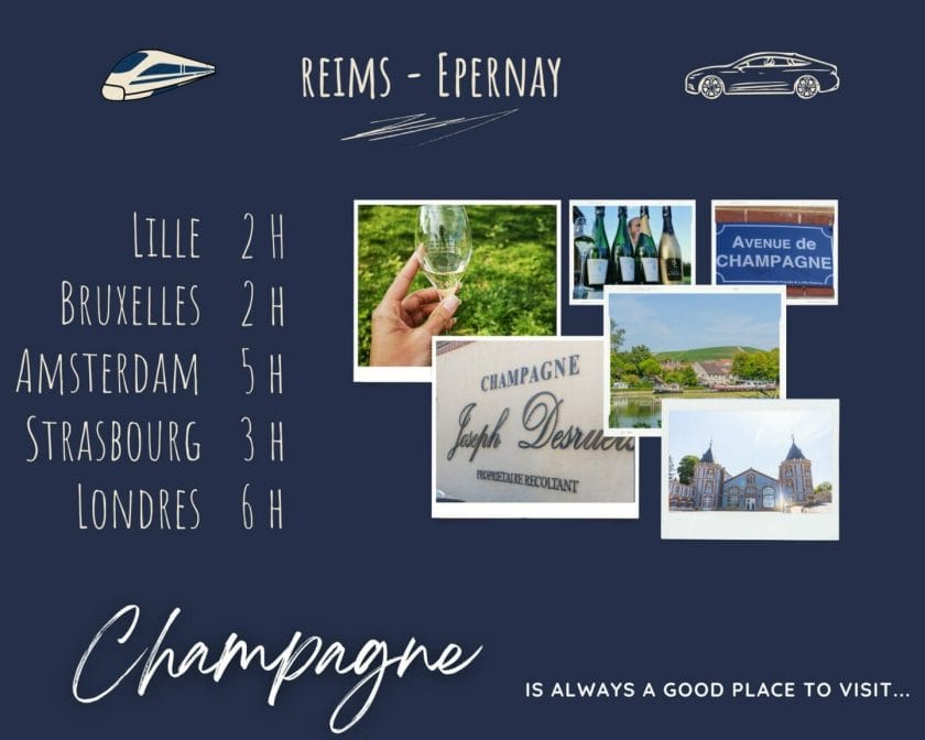 Champagne trajet reims epernay lille paris amsterdam bruxelles londres strasbourg
