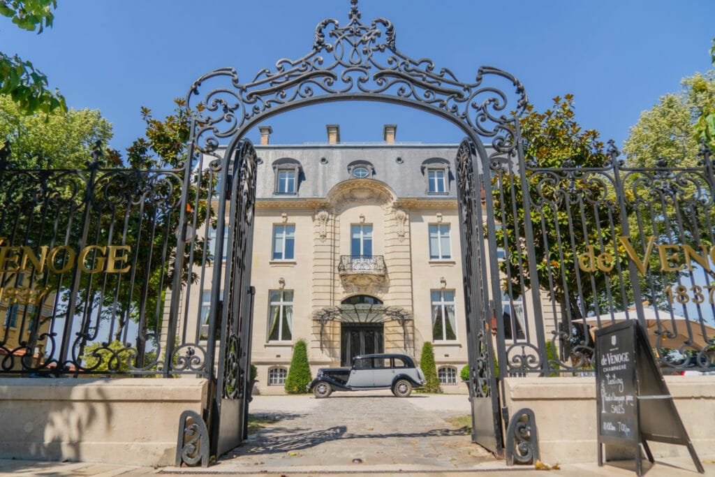 Outside terrace of a champagne house in Avenue de Champagne in Epernay - Champagne region
