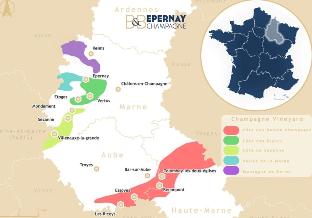 Where champagne is made - map of champagne region